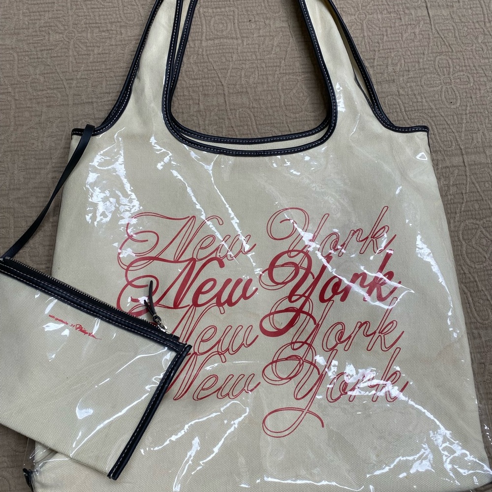 3.1 Phillip Lim Cream and Red Tote Bag with Pouch